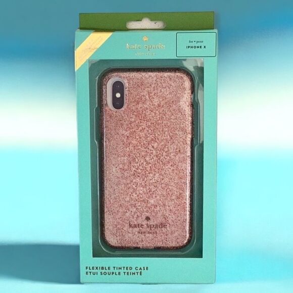 KATE SPADE NEW FLEXIBLE TINTED IPHONE X CASE GLITTER SPARKLING ROSE GOLD - Picture 2 of 3